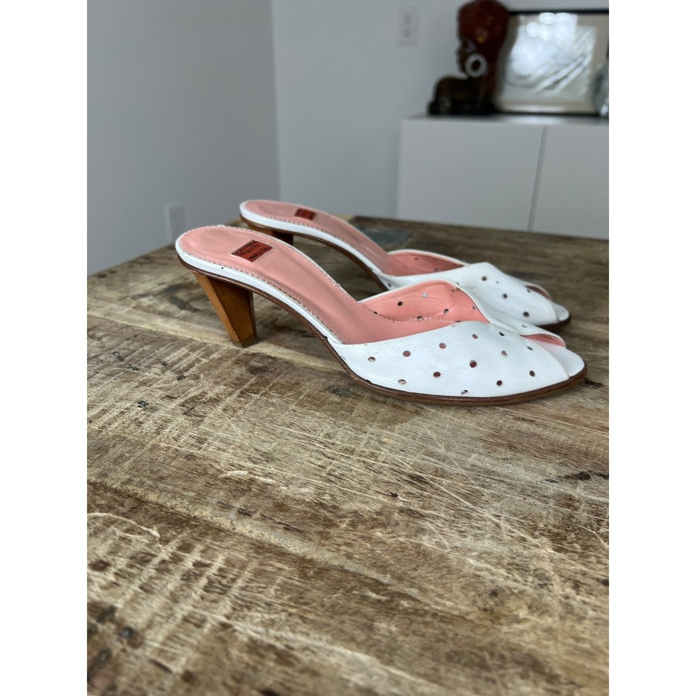 Goffredo Fantini  Perforated Leather Peep Toe Cone Heel Mules Made in Italy 7